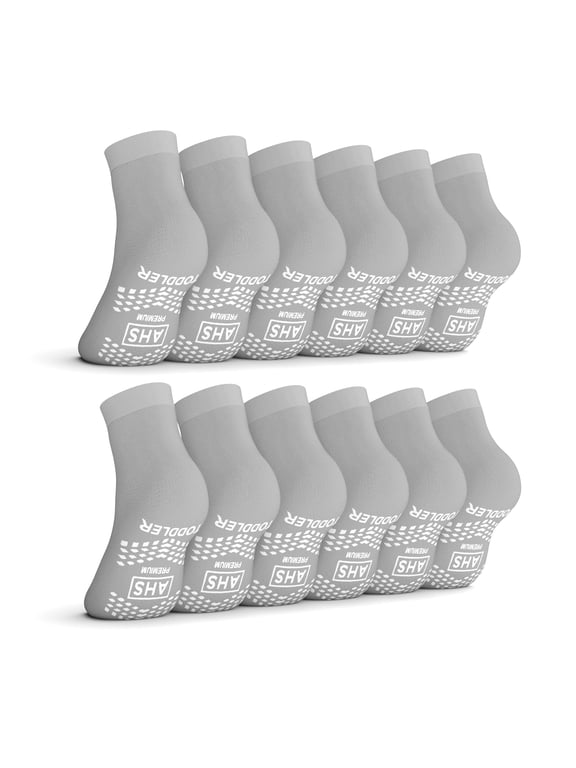 AHS Premium Hospital Socks with Grippy Anti-Slip Tread | Gray Toddler Double Tread Socks | Safety, Soft Polyester Socks | Gripper Socks Pack of 6 Pairs