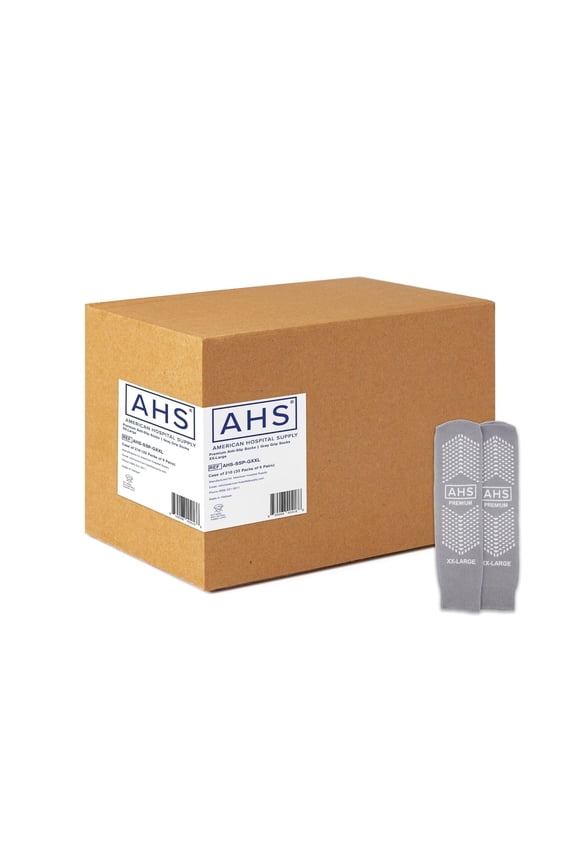AHS Premium Hospital Socks with Grippy Anti-Slip Tread | Gray XX-Large Double Tread Socks | Safety, Soft Polyester Socks | Gripper Socks Case of 210 Pairs
