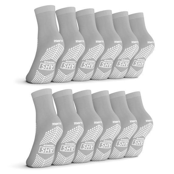 AHS Premium Hospital Socks with Grippy Anti-Slip Tread | Gray XXX-Large Double Tread Socks | Safety, Soft Polyester Socks | Gripper Socks Pack of 6 Pairs