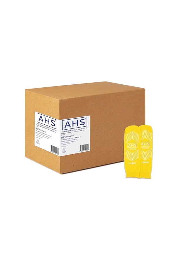 AHS Premium Hospital Socks Large Yellow Double Tread Gripper Socks Case of 210 Pairs