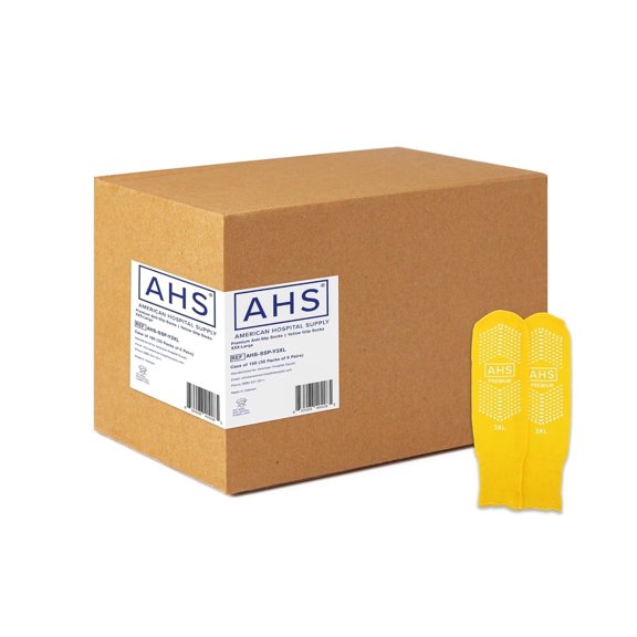 AHS Premium Hospital Socks with Grippy Anti-Slip Tread | Yellow 3XL Double Tread Socks | Safety, Soft Polyester Socks | Gripper Socks Case of 180 Pairs