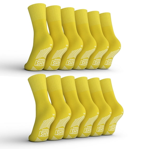 AHS Premium Hospital Socks with Grippy Anti-Slip Tread | Yellow 4XL (Bariatric) Double Tread Socks Safety, Soft Polyester Socks | Gripper Socks Pack of 6 Pairs