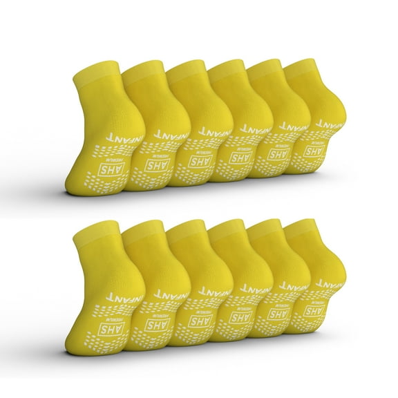 AHS Premium Hospital Socks with Grippy Anti-Slip Tread | Yellow Infant Double Tread Socks | Safety, Soft Polyester Socks | Gripper Socks Pack of 6 Pairs