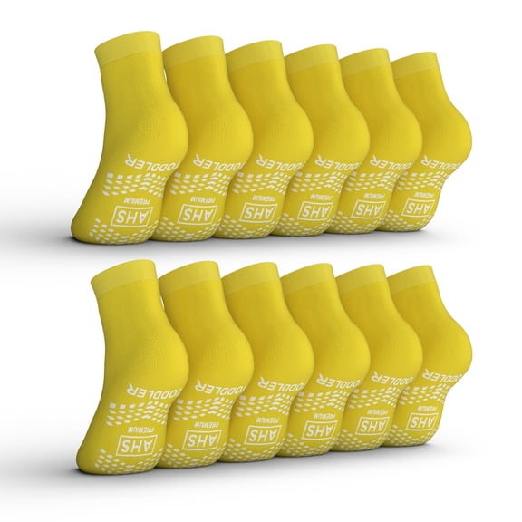 AHS Premium Hospital Socks with Grippy Anti-Slip Tread | Yellow Toddler Double Tread Socks | Safety, Soft Polyester Socks | Gripper Socks Pack of 6 Pairs