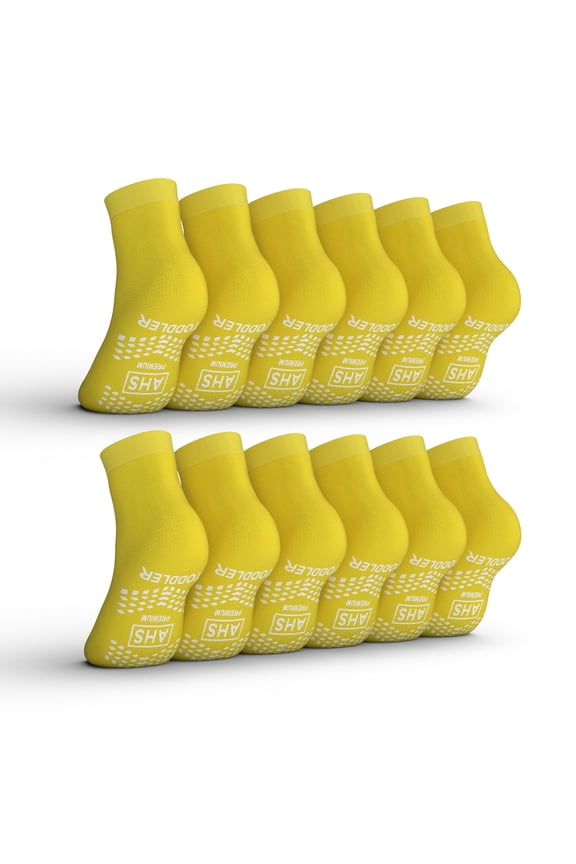 AHS Premium Hospital Socks with Grippy Anti-Slip Tread | Yellow Toddler Double Tread Socks | Safety, Soft Polyester Socks | Gripper Socks Pack of 6 Pairs