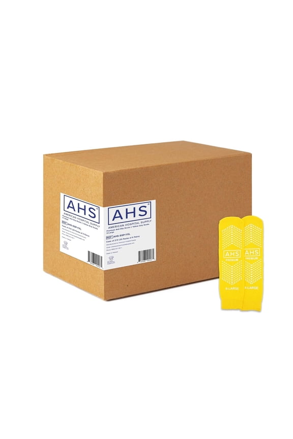 AHS Premium Hospital Socks with Grippy Anti-Slip Tread | Yellow X-Large Double Tread Socks | Safety, Soft Polyester Socks | Gripper Socks Case of 210 Pairs