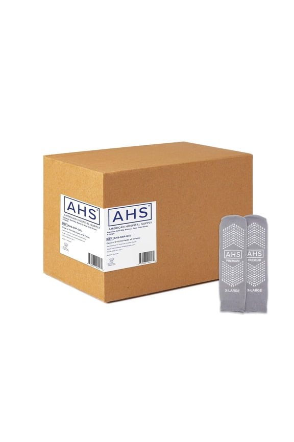 AHS Premium Hospital Socks with Grippy Anti-Slip Tread | Gray XL Double Tread Socks | Safety, Soft Polyester Socks | Gripper Socks Case of 210 Pairs