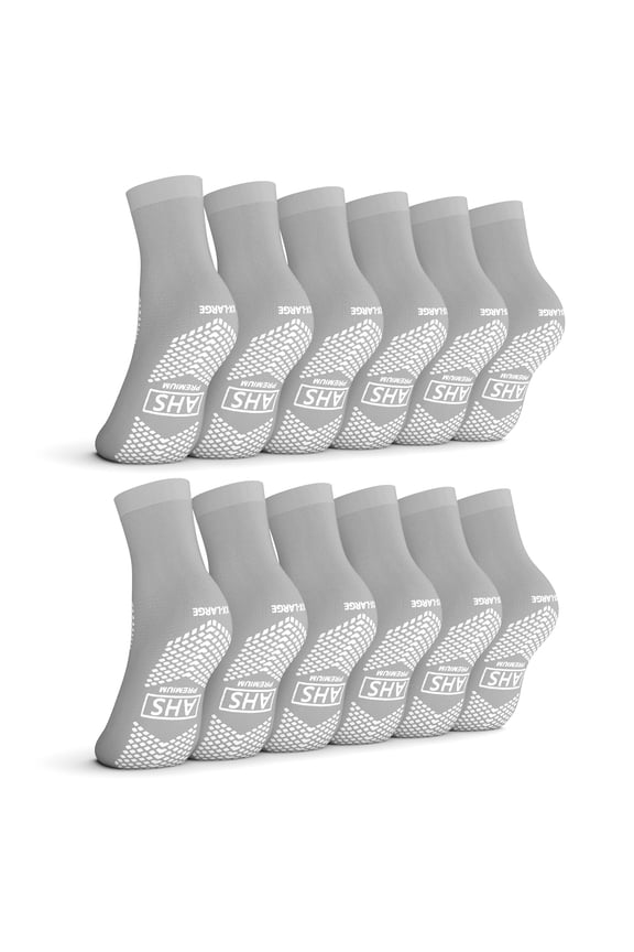 AHS Premium Hospital Socks with Grippy Anti-Slip Tread | Gray XXL Double Tread Socks | Safety, Soft Polyester Socks | Gripper Socks Pack of 6 Pairs