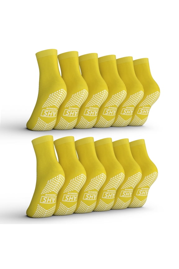 Large Yellow Dual Side Skid Resistant Socks Pack of 6