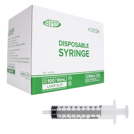 10mL Luer Slip Syringe (100 Pack), Sterile, Individually Wrapped, Syringes for Liquid, Scientific Labs, Feeding Syringes for Pets, Measurement, Medicine, Dispensing, & Oral, Clear