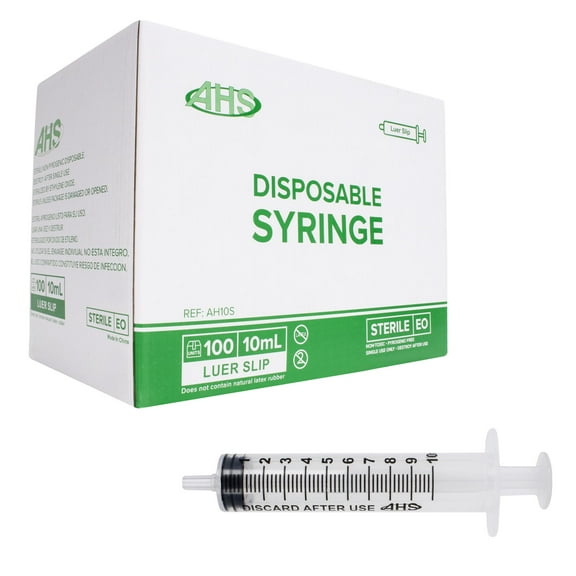 10mL Luer Slip Syringe (100 Pack), Sterile, Individually Wrapped, Syringes for Liquid, Scientific Labs, Feeding Syringes for Pets, Measurement, Medicine, Dispensing, & Oral, Clear