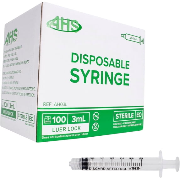 3mL Luer Lock Syringe (100 Pack), Sterile, Individually Wrapped, Syringes for Liquid, Scientific Labs, Feeding Syringes for Pets, Measurement, Medicine, Dispensing, & Oral, Clear