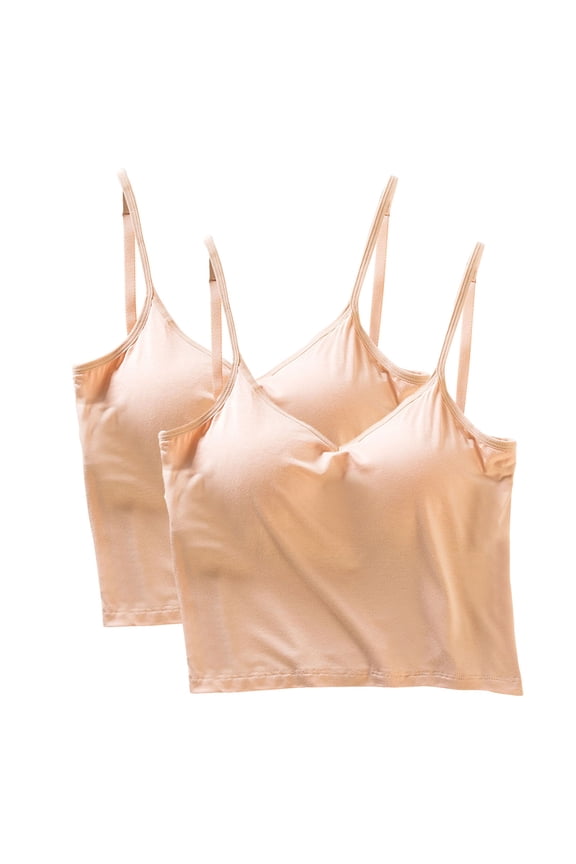 2-Pack Bandeau Top - Wire-Free, Seamless, Versatile, Everyday Wear, V-Neck, Spaghetti Straps Beige 27.56-35.43''