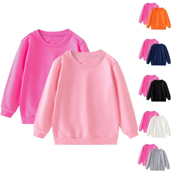 AHTJRT 2 Pack Kids Sweatshirt Cotton Comfy Long Sleeve Round Neck Pullover Shirts Casual Fall Winter Workout Loungwear Basic Tee Tops Orange#04 1-2 Years