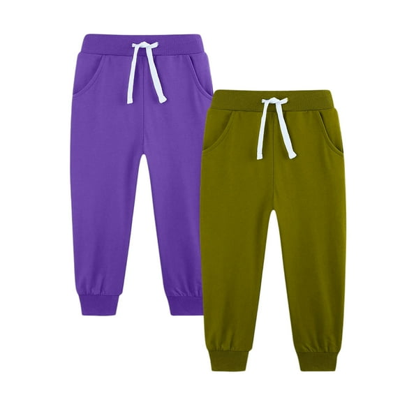 AHTJRT 2 Pack Kids Unisex Pants Warm Fall Winter Elastic Waist Drawstrings Sweat Pants with Pockets Fashion Tapered Joggers Pants Purple#02 7-8 Years