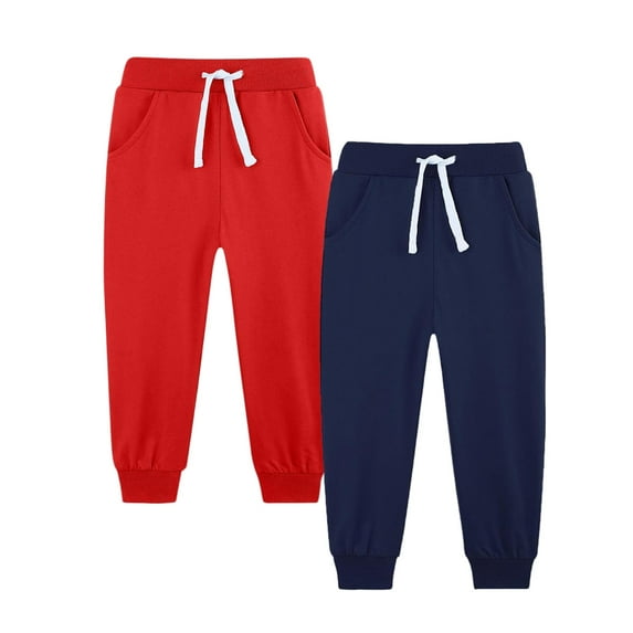 AHTJRT 2 Pack Kids Unisex Pants Warm Fall Winter Elastic Waist Drawstrings Sweat Pants with Pockets Fashion Tapered Joggers Pants Red#01 5-6 Years