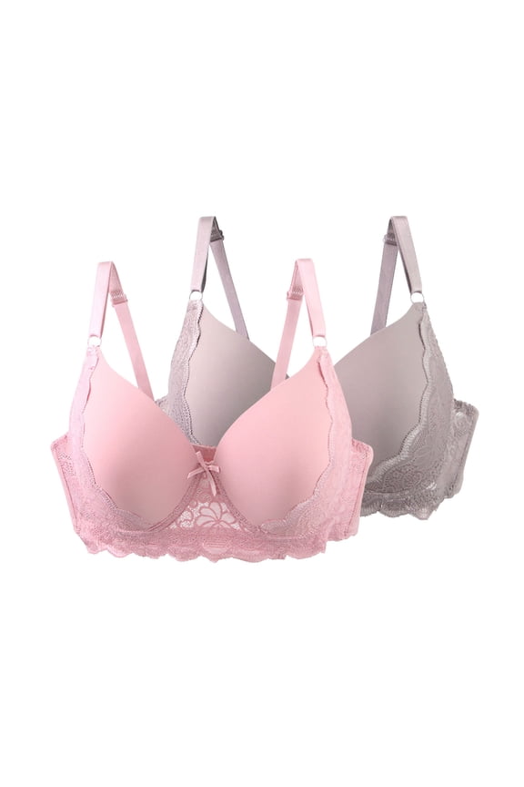 2 Pack Women's T-Shirt Bras Plunge Cleavage Supportive Underwire Bra Breathable Jacquard Sheer Mesh Bras with Adjusatble Strap C Cup Silver 110C