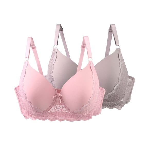 AHTJRT 2 Pack Women's T-Shirt Bras Plunge Cleavage Supportive Underwire Bra Breathable Jacquard Sheer Mesh Bras with Adjusatble Strap C Cup Silver 95C
