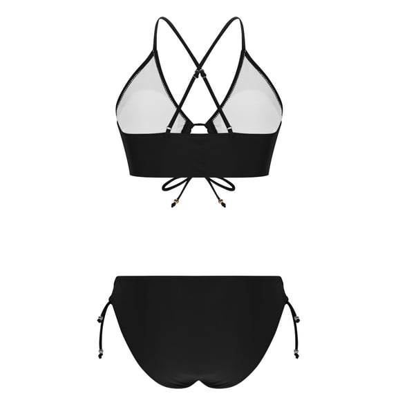 AHTJRT 2 Piece Bikini Sets for Women V Neck Cutout Crisscross Bathing Suits with Adjustable Straps Lace up High Cut Tie Side Thong Swimsuit Black M