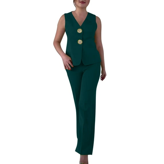 AHTJRT 2 Piece Pant Suits for Women Dressy Sleeveless V Neck Tops and Wide Leg Pants Sets Formal Business Casual Outfits Multicolor S