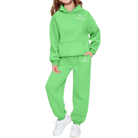 AHTJRT 2 Piece Tracksuit for Kids Hoodie Pullover Joggers Sweatpants Outfits Set 2 Pieces Letter Print Fashion Athletic Unisex Sweatsuits Mint Green 9-10 Years