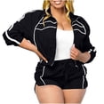 thumbnail image 1 of AHTJRT 2 Piece Workout Sets for Women Lounge Activewear Tracksuit Long Sleeve Zip up Cropped Jackets Jogger Shorts Sweatsuit Sets with Pockets Black L, 1 of 9