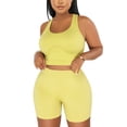 thumbnail image 1 of AHTJRT 2 Piece Workout Sets for Women Butt Lifting Biker Shorts Crop Tank Tops Activewear Outfits Running Trainning Gymnasitc Matching Sets Yellow S, 1 of 7