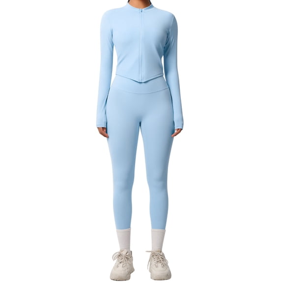 AHTJRT 2 Sets Thermal Underwear for Women Workout Athletic Baselayers Tops and Bottoms Moisture Wicking Sweatsuits Outdoor Jogging Fitness Sky Blue S