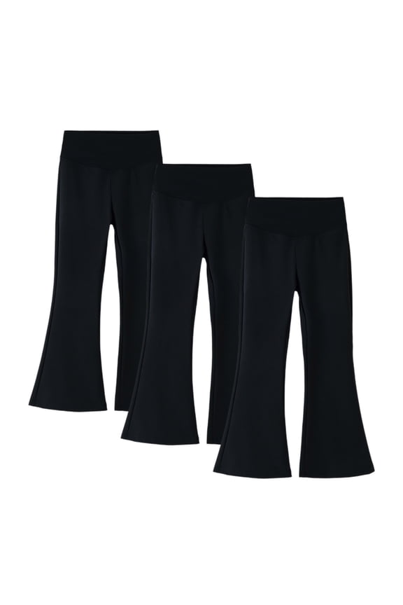 3 Pack Flared Leggings for Girls High Elastic Waisted Pants Solid Color Bootcut Bell Bottoms Fall Spring Running Yoga Dance Pants Black 6-7 Years