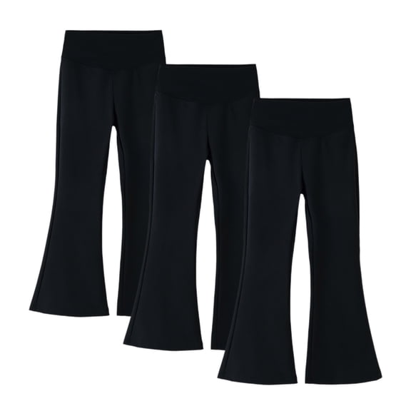 AHTJRT 3 Pack Flared Leggings for Girls High Elastic Waisted Pants Solid Color Bootcut Bell Bottoms Fall Spring Running Yoga Dance Pants Black 8-9 Years