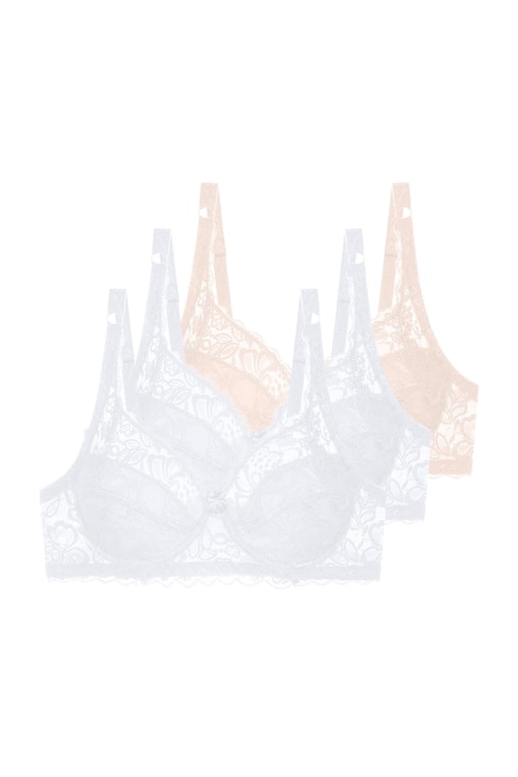 3 Pack Minimizer Bras for Women Full Coverage Lace Underwire Support Push Up Bra Plus Size Everyday Wear Lingeries Beige#01 100C