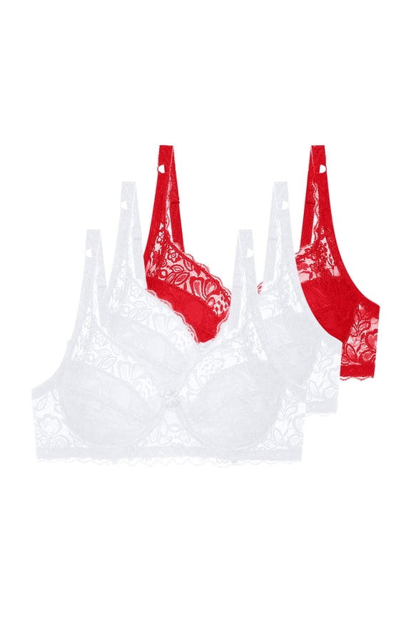 3 Pack Minimizer Bras for Women Full Coverage Lace Underwire Support Push Up Bra Plus Size Everyday Wear Lingeries Red 95C