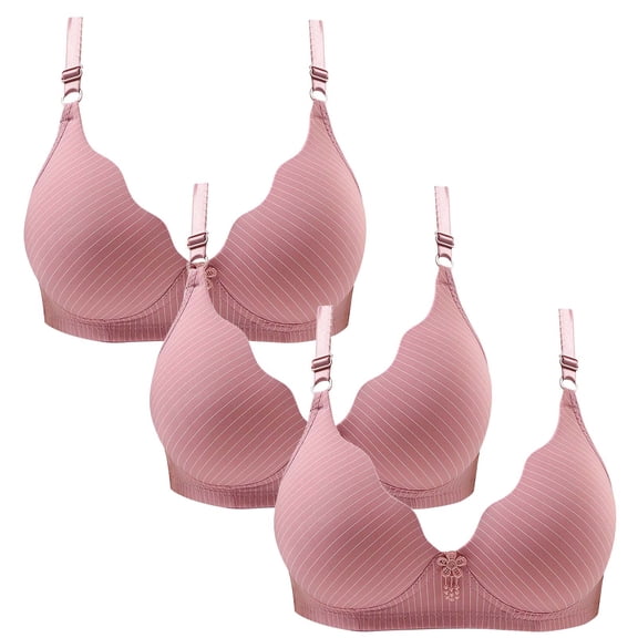 AHTJRT 3-Pack Striped Seamless Bra Set - Comfortable, Breathable, and Supportive for Everyday Wear Pink 32.28-33.46''