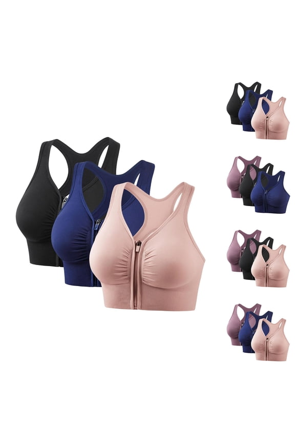 3 Pcs Workout Bras Front Zipper Criss Cross Bralettes Racerbacks Bra Moisture Wicking Ahtletic Gym Running Yoga Lingeries Pink#04 XXL