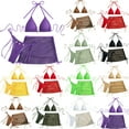 thumbnail image 1 of AHTJRT 3 Pieces Swimsuit for Women Mesh Fishnet Tie Side Triangle Bikini Sets Bandeau Halter with Cover up Beach Skirt Bathing Suits Red L, 1 of 10