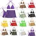 thumbnail image 1 of AHTJRT 3 Pieces Swimsuit for Women Mesh Fishnet Tie Side Triangle Bikini Sets Bandeau Halter with Cover up Beach Skirt Bathing Suits Red S, 1 of 10