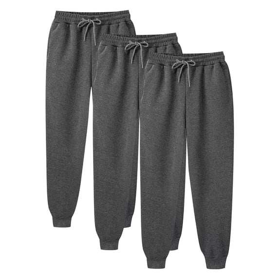 AHTJRT 3PC Sweatpants Plus Size Fleece Cotton-Padded Casual Trousers Joggers with Pockets Unisex Solid Color Elastic Waist Lounge Pants Dark Gray#001 14(3XL)