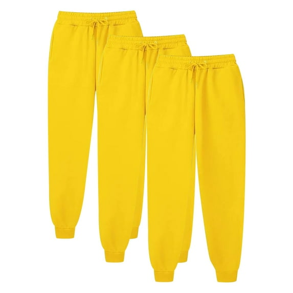 AHTJRT 3PC Sweatpants Plus Size Fleece Cotton-Padded Casual Trousers Joggers with Pockets Unisex Solid Color Elastic Waist Lounge Pants Yellow#003 8(L)