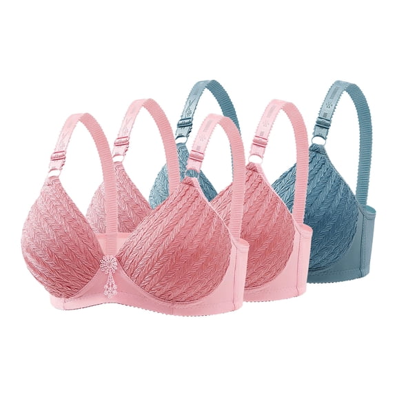 AHTJRT 3Pcs Lace Bralettes for Women No Underwire Seamless Full Coverage Bras with Adjustable Straps Comfy Breathable Lingerie Bras Light Blue 42