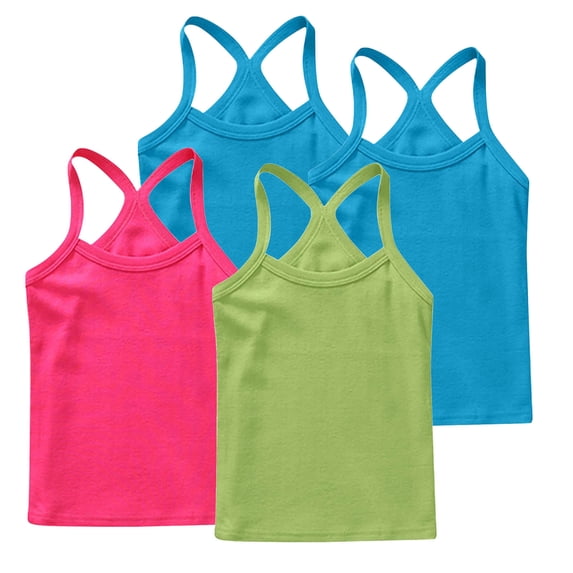 AHTJRT 4 Pack Tank Tops for Girls Workout Beach Running Vest Cross Racerbacks Camisole Top Lightweight Cotton Soft Tops Blue#03 10 Years