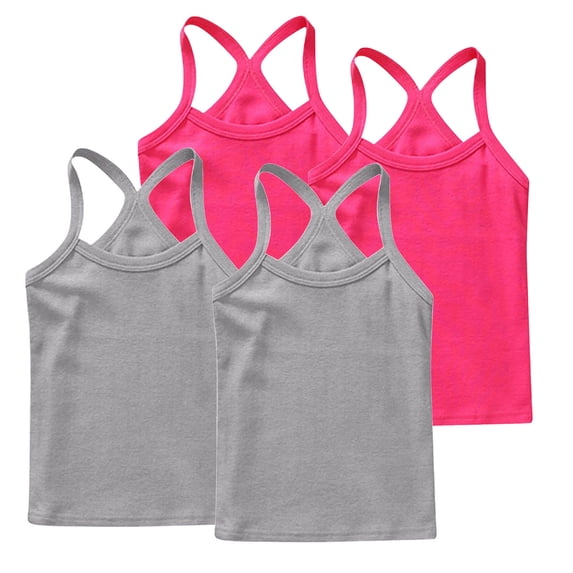 AHTJRT 4 Pack Tank Tops for Girls Workout Beach Running Vest Cross Racerbacks Camisole Top Lightweight Cotton Soft Tops Hot Pink#05 3 Years