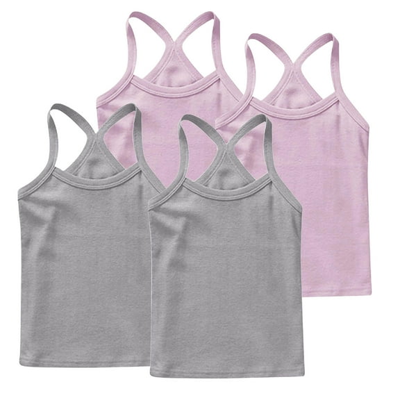 AHTJRT 4 Pack Tank Tops for Girls Workout Beach Running Vest Cross Racerbacks Camisole Top Lightweight Cotton Soft Tops Pink#05 2 Years