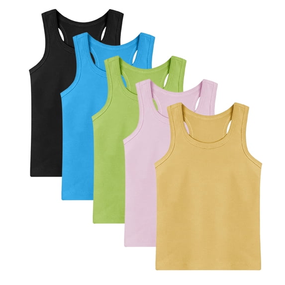 AHTJRT 5 Pack Boys Girls Racerback Tank Tops Kids Unisex Summer Workout Gym Activewear Undershirts Casual Cotton Sleeveless Basic Tees Multicolor#09 12-13 Years