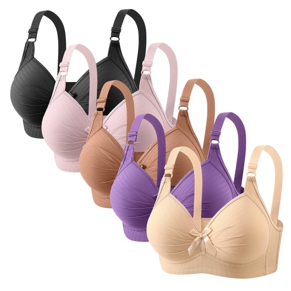 AHTJRT 5Pcs Set Everyday Bras for Women Plus Size Deep V Push Up Seamless T-Shirt Bralettes Lingerie with Adjustable Straps Multicolor XXXXXL