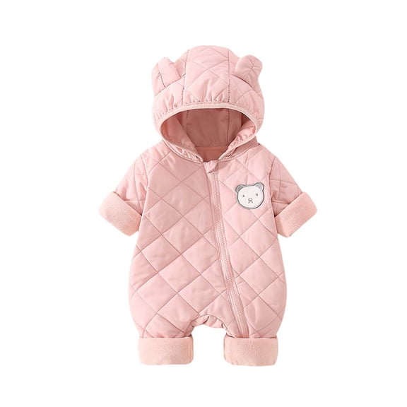 AHTJRT Animal Jumpsuit for Kids Zip-Up Quilted Puffer Rompers Thermal Fleece Lined Windproof Hooded Onesie Costume Snowsuits Pink 1-2 Years