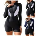 thumbnail image 1 of AHTJRT Athletic One Piece Swimsuits for Women Crewneck Zip-Up Slimming Long Sleeves Bathing Suit Tummy Control Rash Guard Sun Protection Swimwear Black S, 1 of 4