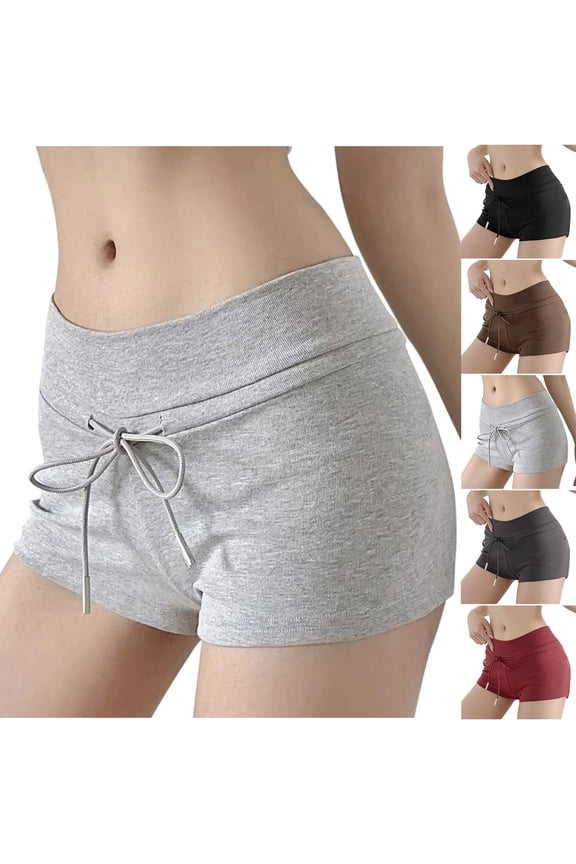 Athletic Shorts for Women Micro Low Waist Drawstring Shorts Y2K Vintage Mini Hot Pants Lounge Bottoms Summer Shorts Gray L