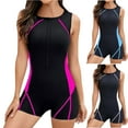 thumbnail image 1 of AHTJRT Athletic Swimsuits for Women Colorblock Zipper Front Sport One Piece Jumpsuit Shorts Romper Swimwear Bathing Suit Black XXL, 1 of 6