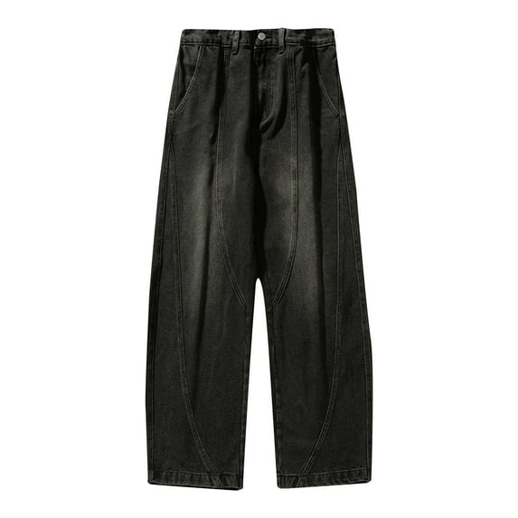 AHTJRT Baggy Jeans Men Denim Wide Leg Pant Y2k Grunge Oversized Jeans Vintage Hip Hop Streetwear Casual Pants Black 2XL