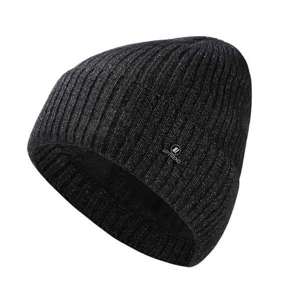 AHTJRT Beanie Hats for Men Warm Winter Cotton Ribbed Knit Cuffed Beanie Soft Ski Hats Cold Weather Running Cycling Skiing Skullcaps Dark Gray Free Size